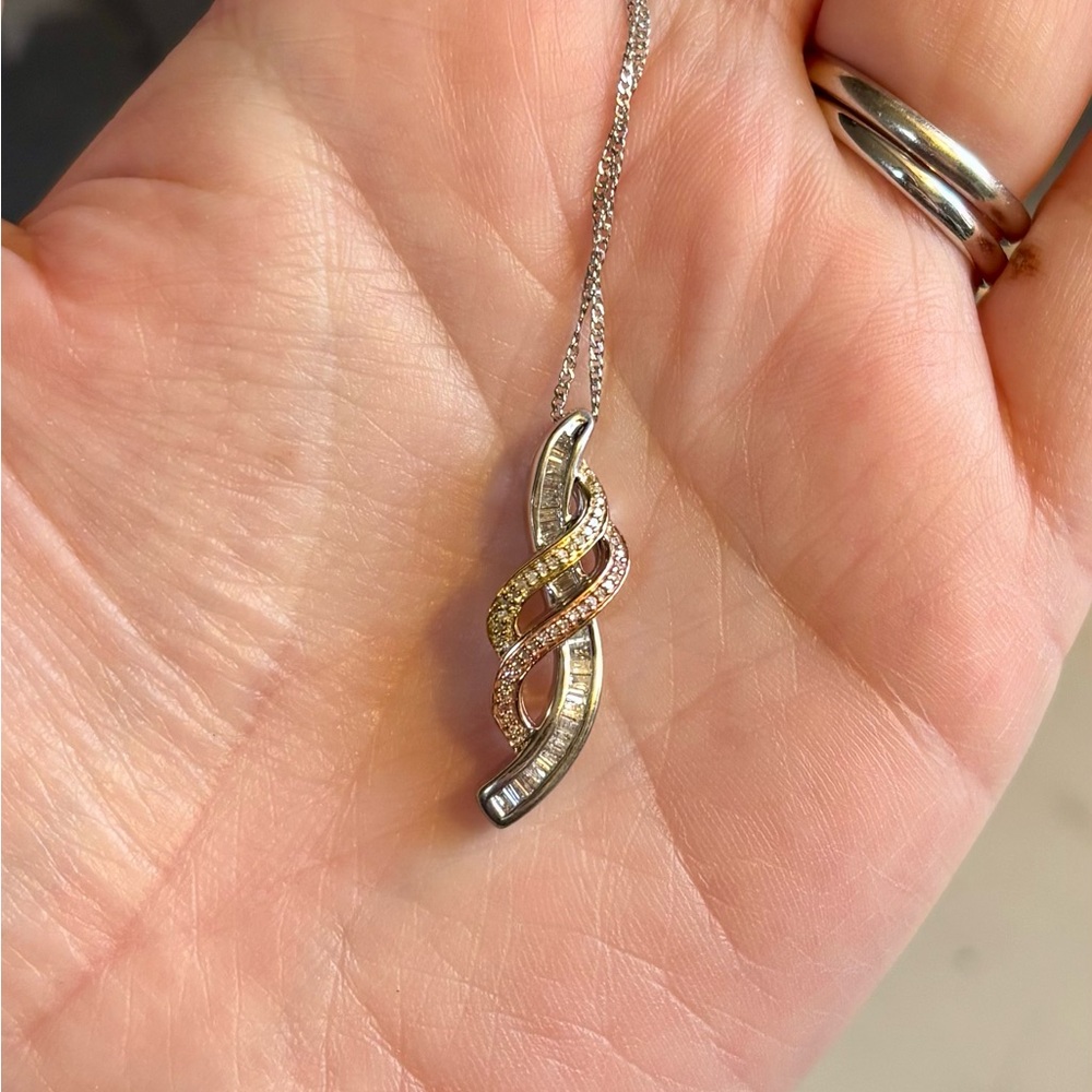 SOLD .25ct Natural Diamond Twisted Pendant Necklace in .925 Silver & 10kt Gold